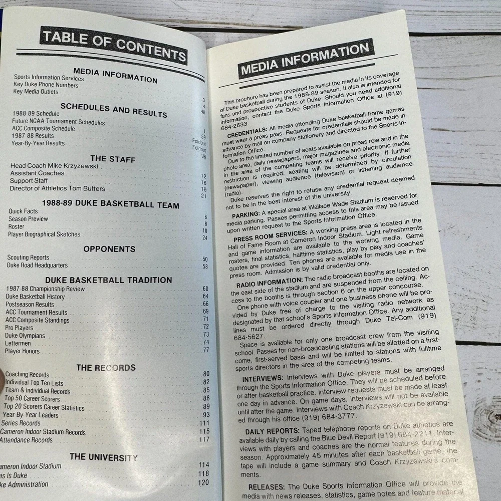 Vintage Duke Basketball 1988-89 Media Guide ACC Danny Ferry NCAA Memorabilia